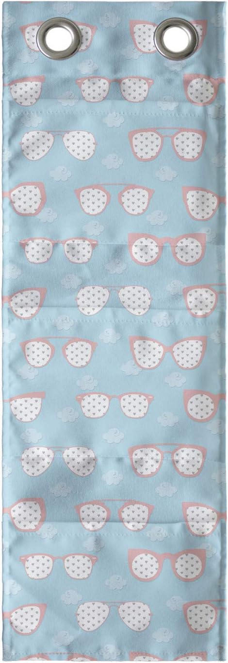 Ambesonne Pastel Hanging Pocket Organizer, Eyeglasses on a Background of Mini-Clouds, Printed Polyester Storage Bag with Pockets, 9" x 27", Blue Blush