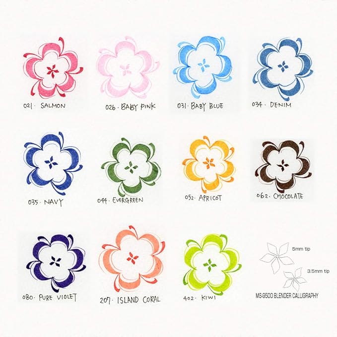 Kuretake ZIG CALLIGRAPHY 2 Dual Tip Markers 12 colors set, 2mm, 3.5mm, Square tips, AP-Certified, No mess, Photo-Safe, Acid Free, Lightfast, Odourless, Xylene Freeing, For Beginners, Made in Japan