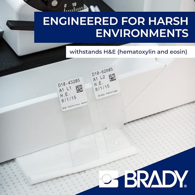 Brady Authentic (M5-194-481) StainerBondz™ Microscope Slide Matte Polyester Labels 0.75" H x 0.9" W Black on White, 320 Labels. for use with The BMP51 and M511 Label Printers