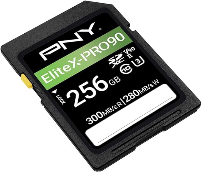 PNY 256GB EliteX-PRO90 UHS-II SDXC Memory Card – R300MB/s W280MB/s, U3, V90, 8K UHD, Full HD, UHS-II for Professional Photographers & Content Creators, DSLR, Mirrorless Cameras, Advanced Video Cameras