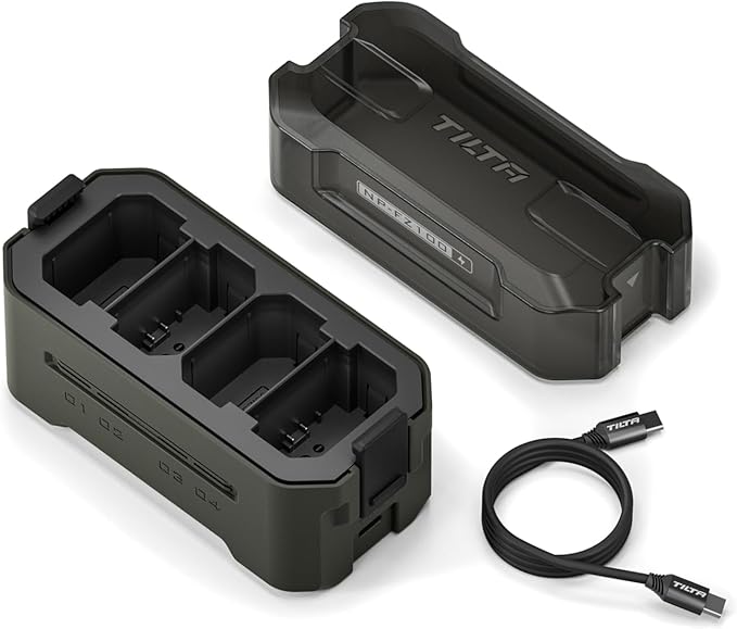 Tilta Portable Charging Station w/ 4 Batteries for NP-FZ100 Battery | Charge 4 Batteries w/USB-C PD 45W Fast Charge | Safe for A6600, A6700, A7C, A7III, A7IV, A7RIII/IV, A7S Il, FX3,FX30,A1 – Green