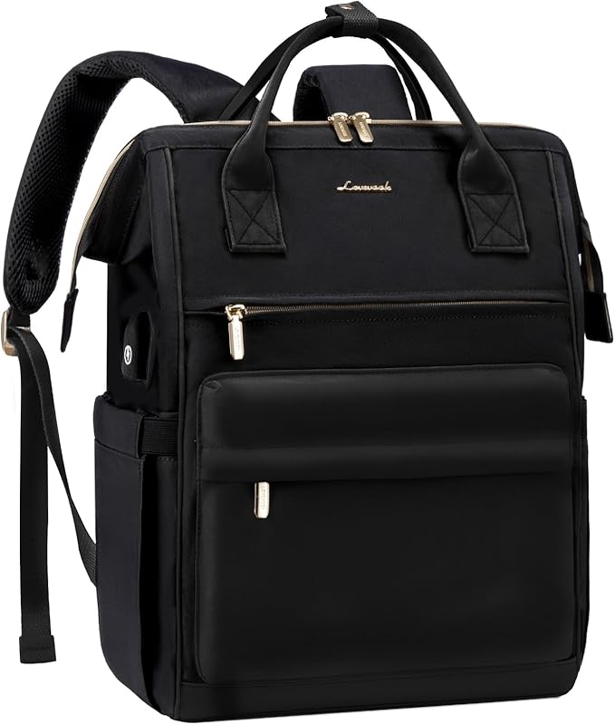 LOVEVOOK Laptop Backpack for Women, 18 Inch Work Teacher Nurse Bag, Large Capacity Business Computer Backpack Purse with USB Port, Stylish Casual Daypack for Travel,Black