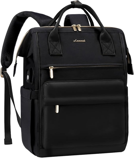 LOVEVOOK Laptop Backpack for Women, 18 Inch Work Teacher Nurse Bag, Large Capacity Business Computer Backpack Purse with USB Port, Stylish Casual Daypack for Travel,Black