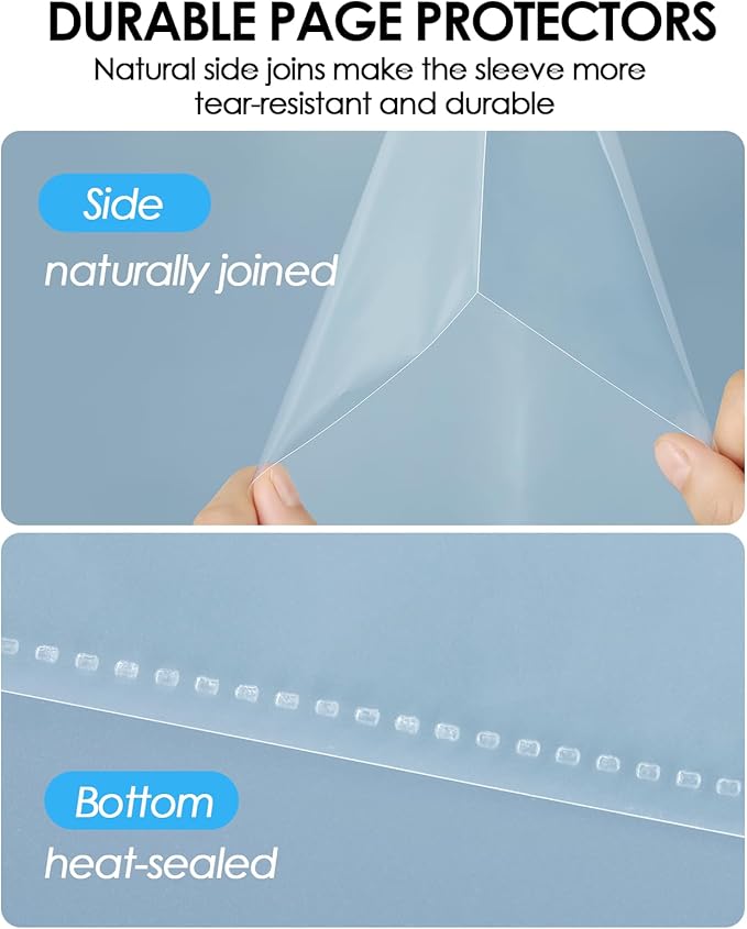 KTRIO No Holes Sheet Protectors 8.5 x 11 Inch Heavy Duty Clear Page Protectors, Plastic Paper Document Sleeves, Letter Size, Top Loading, Acid Free, 50 Pack