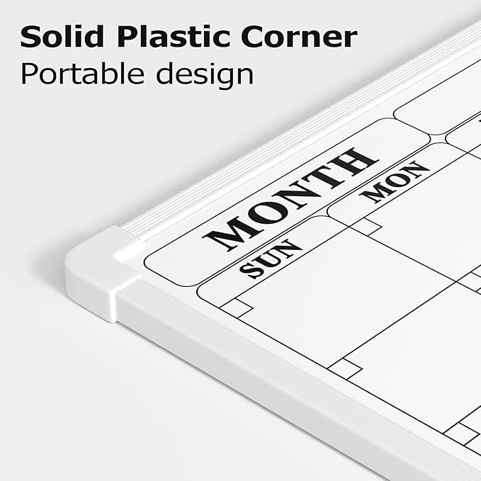 Monthly Whiteboard Calendar for Wall, Small 16" x 12" Dry Erase Board with Plastic Frame, Hanging Dry Erase Calendar with 3 Mini Sticky Notes for Kitchen Planner, Memo, Home and Office