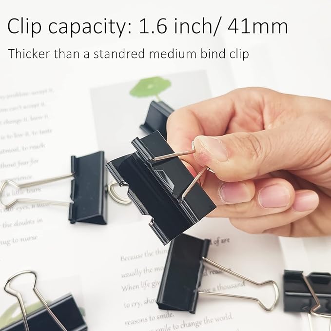 OWLKELA 1.6 Inch (40 Pack) Large Binder Clips, Black Paper Clamps for Office, School, and Home Supplies
