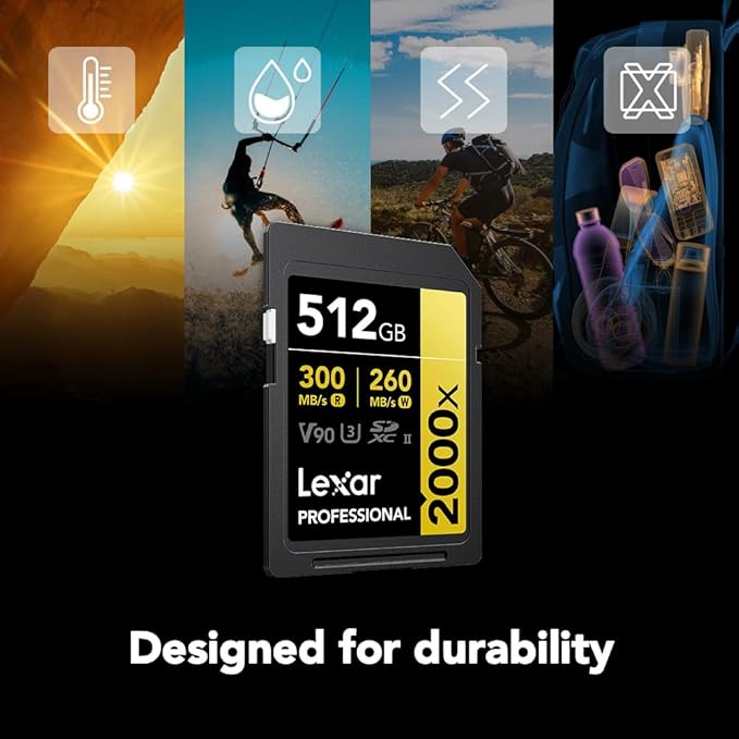 Lexar 512GB Professional 2000x SDXC Memory Card, UHS-II, C10, U3, V90, Full-HD & 8K Video, Up to 300MB/s Read, for DSLR, Cinema-Quality Video Cameras (LSD2000512G-RNNNU)