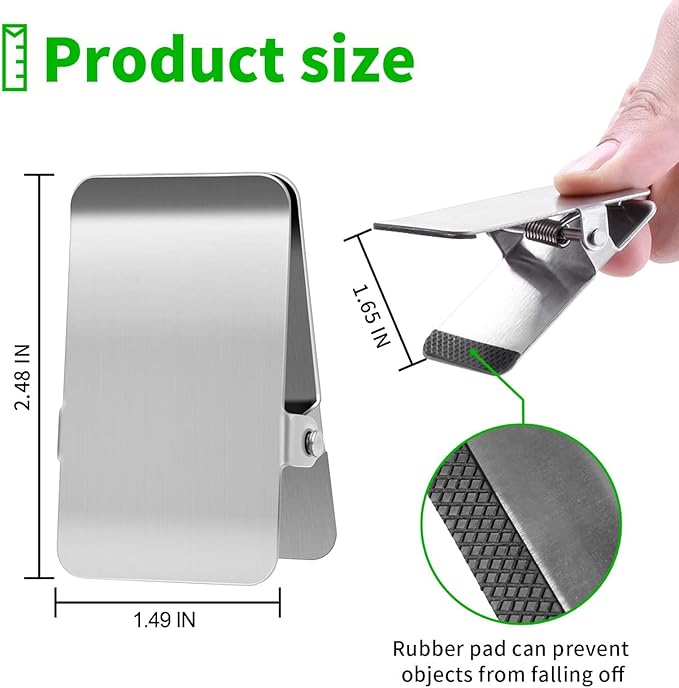 Large Chip Bag Clips with Anti-Slip Rubber,BURLIHOME All-Purpose Stainless Steel Heavy Duty Air Tight Seal Food Bags File Paper Photos Clamps for Home/Office/Kitchen Supply,10Pcs(Silver)
