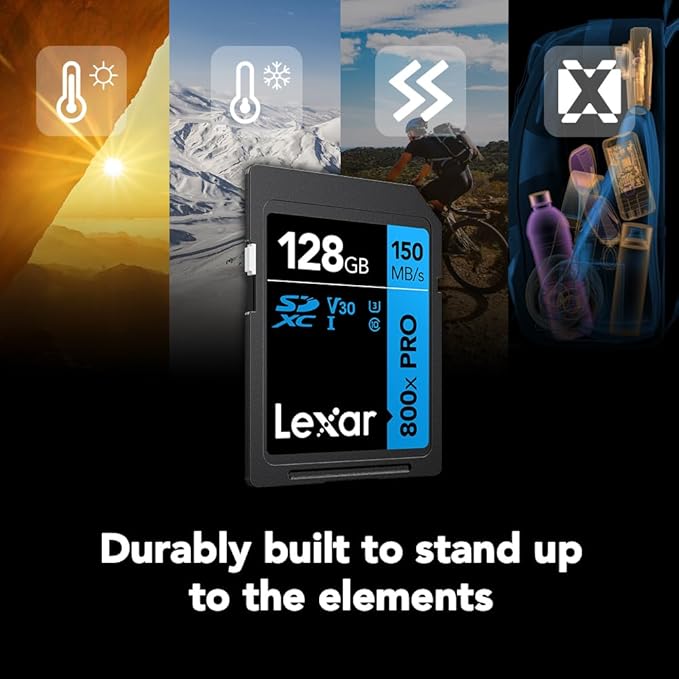 Lexar 128GB High-Performance 800x PRO SD Card, UHS-I, C10, U3, V30, 4K, Up to 150MB/s Read SDXC Memory Card, for Point-and-Shoot & Mid-Range DSLR Cameras, HD Camcorders (LSD0800P128G-BNNNU)