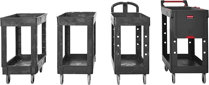 Rubbermaid Commercial Products 2-Shelf Utility/Service Cart, Small, Lipped Shelves, Storage Handle, 500 lbs. Capacity, for Warehouse/Garage/Cleaning/Manufacturing