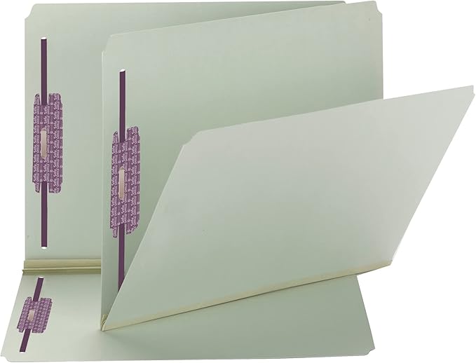Smead Pressboard Fastener File Folder with SafeSHIELD Fasteners, 2 Fasteners, Straight-Cut Tab, 2" Expansion, Letter Size, Gray/Green, 25 per Box (14910)
