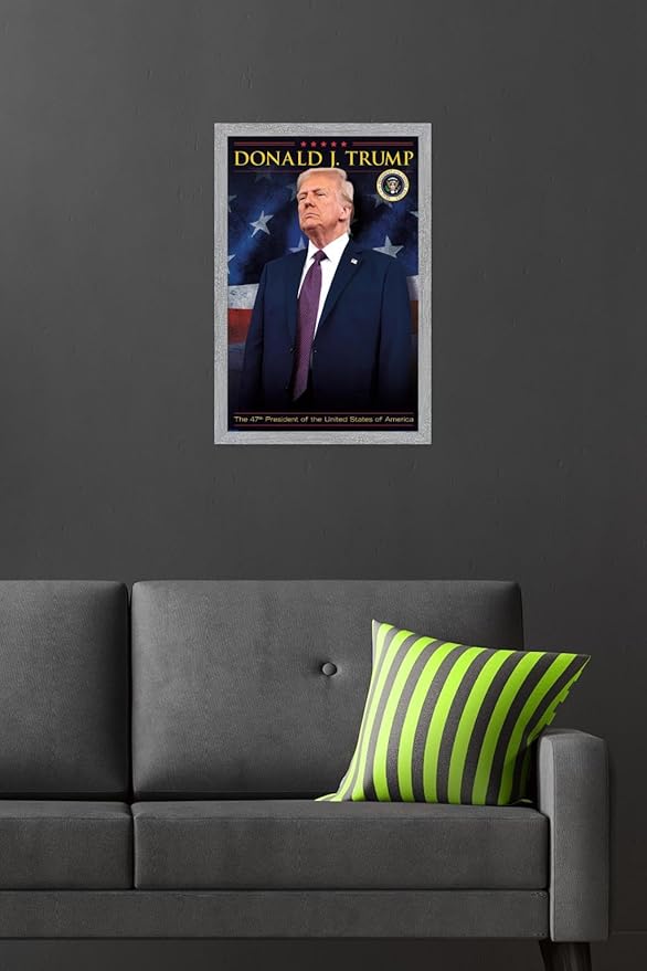 President Donald Trump - 47th President Wall Poster, 22.4L" x 14.7W", Gray Framed Version