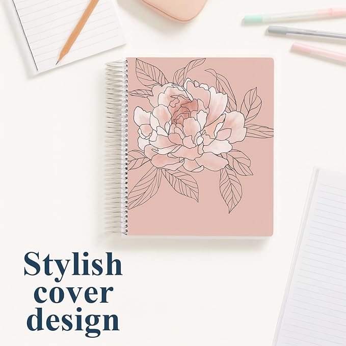 Erin Condren 8.5" X 11" Spiral Bound Productivity Notebook, Flora Peony, Functional 160 Lined Page and 80Lb Thick Paper Spiral Notebook, Stickers Included