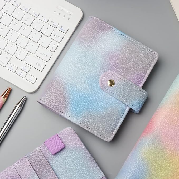Purple PU Leather Budget Binder Cover, for A7 6-Ring Money Organizer Budgeting Refillable Loose Leaf Receipt Binder Notebook Bookmark Planner Book with Card Pockets Snap Buckle