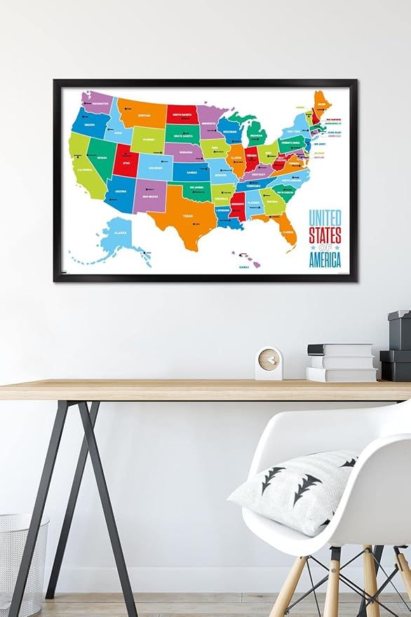 Trends International Map - United States Of America 2022 Wall Poster, 22.375" x 34", Black Framed Version