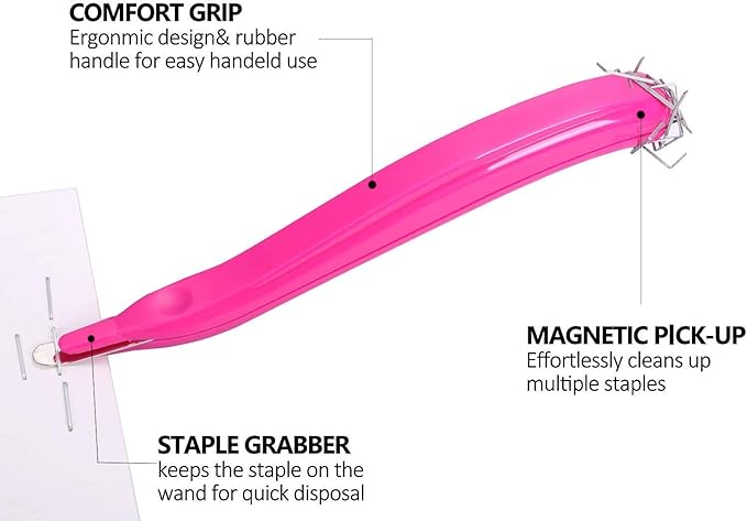 Staple Remover Professional Magnetic Staple Remover Puller Staples Remover Staple Removal Tool for School Office Home (Rose red)