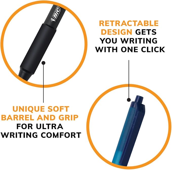 BIC Soft Feel Retractable Ballpoint Pen with 1.0 mm Medium Point and Comfortable Grip, 18-Count in Assorted Ink Colors