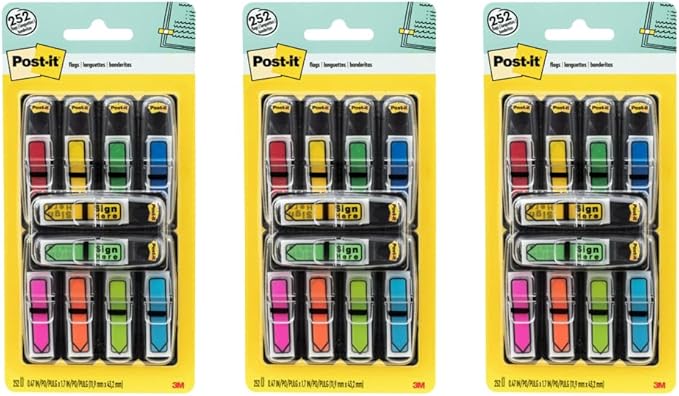 Post-it Flags Arrow 1/2" Page Flags, Eight Assorted Colors, 250/Pack (684VAD2) (3 Pack)