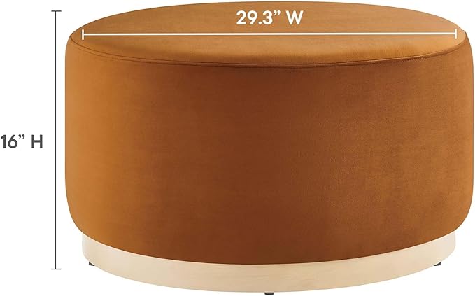 Modway Tilden 29 Inch Round Performance Velvet Upholstered Ottoman in Rust Natural - Round Ottoman Coffee Table for Living Room - Large Ottoman Foot Rest with Rubberwood Plinth Base