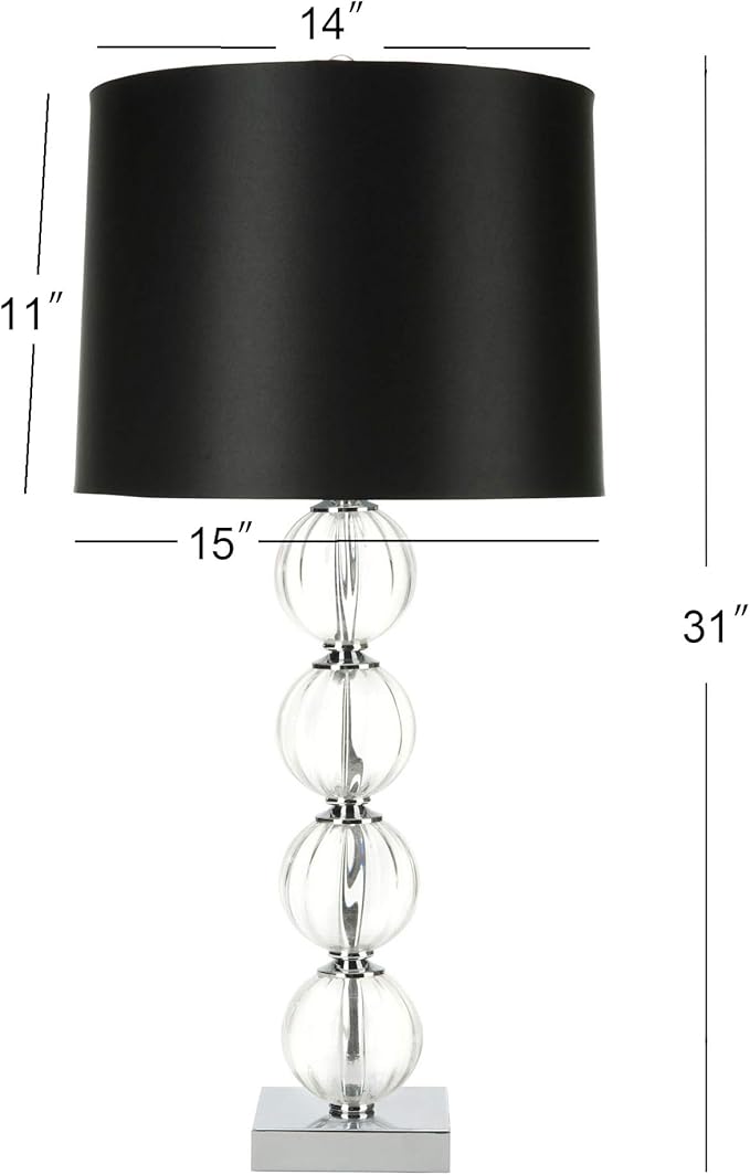 SAFAVIEH Lighting Collection Amanda Modern Crystal Globe/ Black Shade 30-inch Bedroom Living Room Home Office Desk Nightstand Table Lamp (LED Bulbs Included)