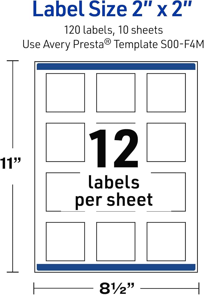 Avery Printable Square Labels with Sure Feed Technology, Pre-Printed Purple and Silver Gingko Leaves Design, Matte White, 2" x 2", Laser & Inkjet Compatible, 120 Total