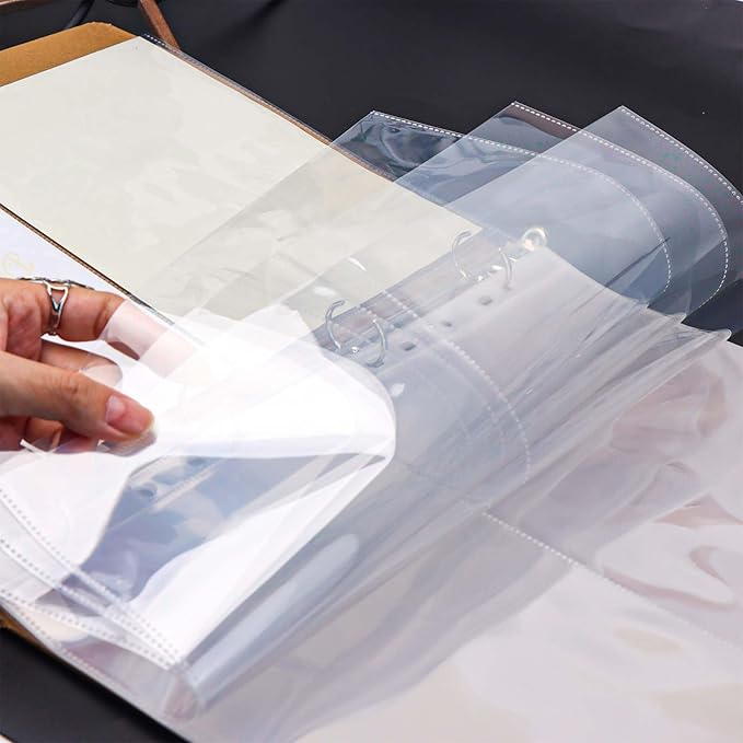 Mogoostry A4 Clear Sheet Protectors 2 Pocket Binder Sleeves 20 Sheets 11 Holes Side Open Photo Album Refill Page Protector