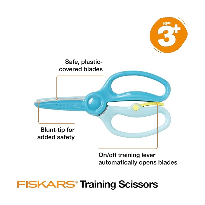 Fiskars Kids Scissors, Toddler Safety Scissors, Spring-Action Training Lever & Blunt Tips for Ages 3+, 6-Pack, Assorted Colors