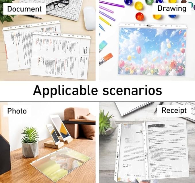 80 Clear Sheet Protectors for Binders,Heavyweight A4 Punched Pocket with Sticky Tabs,120 Micron Acid Free Binder Sleeves Reinforced 11-Hole,Top Loading Plastic Dividers for Documents,Photos