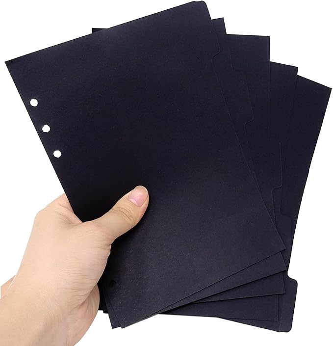 Honbay 4 Sets of A5 6-Holes Kraft Paper Index Page Tab Cards for A5 6 Ring Binders (Black)