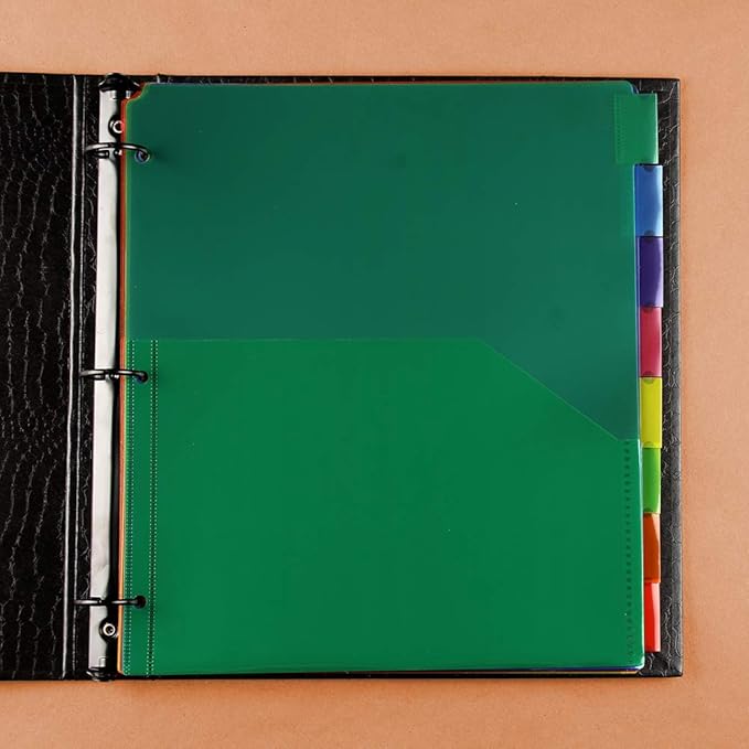 JAM PAPER Plastic Index 8-Tab Dividers w/Double Pockets - 9 3/4 x 11 1/2 - Assorted Multi-Color - 8 Tabbed Dividers/Pack