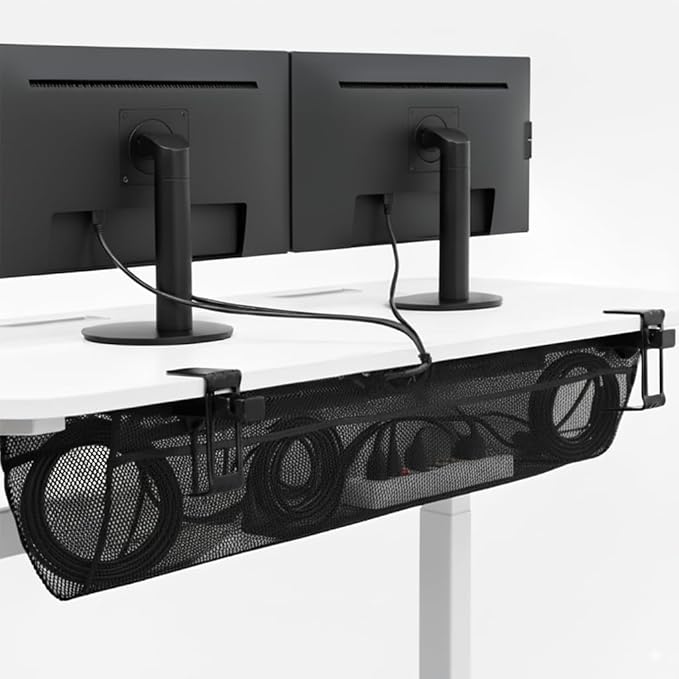 VIVO No Drill Clamp-on 44 inch Mesh Net Under Desk Cable Management Wire Organizer, Adjustable Home Office Standing Desk Cord Storage Sleeve, Black, DESK-AC44MH