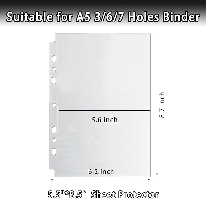 80 Pack Bulk Sheet Protectors 5.5x8.5 for 6 Ring Binder, Heavy Duty A5 Binder Insert (160 Pockets) - Business & Craft Organizer