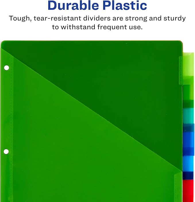 Avery Insertable Plastic Dividers for 3 Ring Binders, 8 Tabs per Set, Big Tabs, Two Pockets, Multicolor Binder Dividers, Works with Sheet Protectors (24 Sets of 11903)