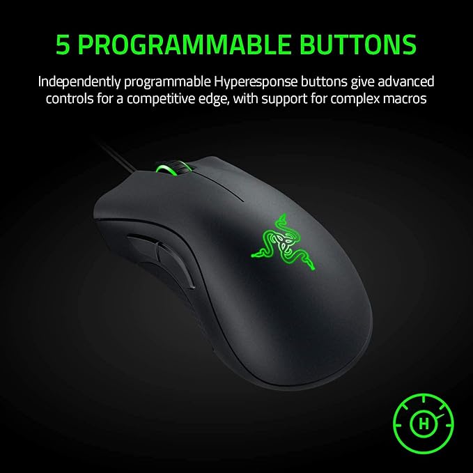 Razer DeathAdder Essential Gaming Mouse: 6400 DPI Optical Sensor - 5 Programmable Buttons - Mechanical Switches - Rubber Side Grips - Classic Black,(Pack of 10)
