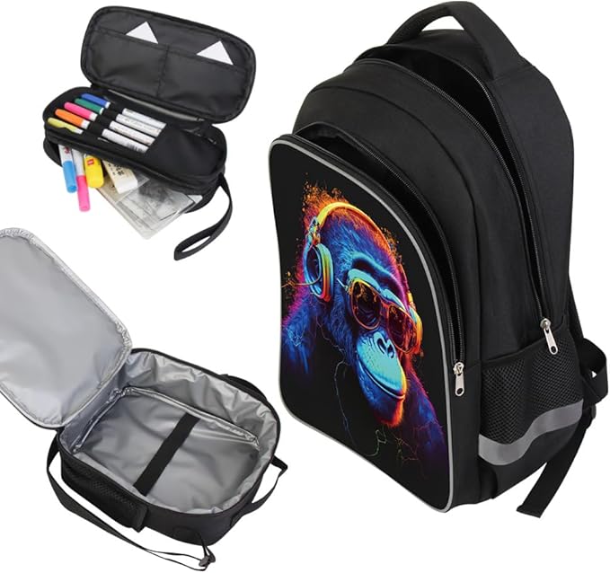 Kids Backpack for Boys - 3pcs 17″ Boys Backpack with Lunch Box Set for Toddle Elementary Middle School - Students Bag for Ages 6-18 Gorilla Tag Bookbag Travel Back Pack