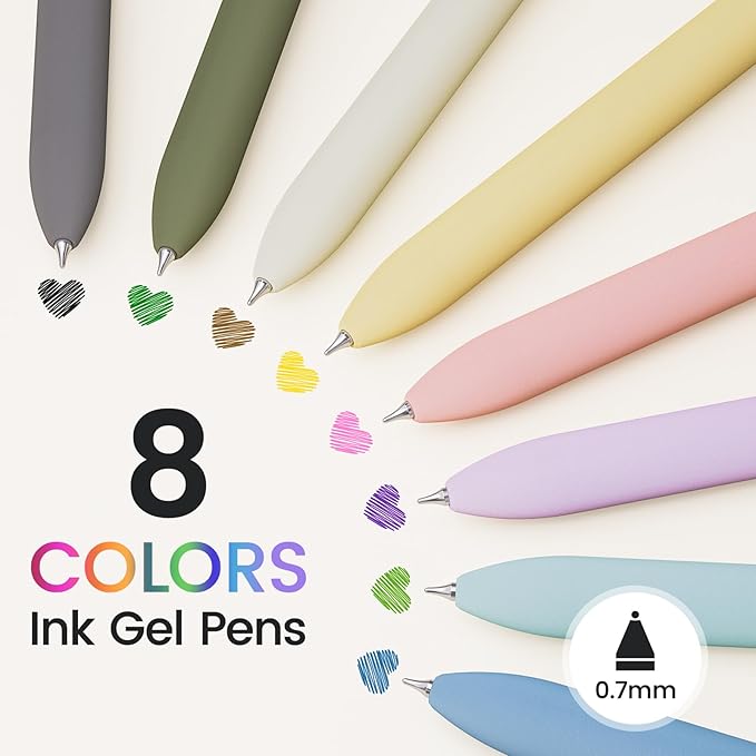 Colorful Gel Pens - 8 Pcs Colored Ink Pens Coloring | 0.7MM Smooth Writing Medium Point - Quick Drying Retractable Colored Pen for Journaling Note Taking (Morandi - 8Pcs