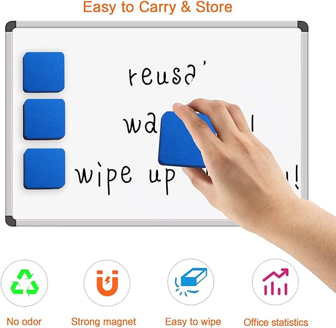 Dry Erase Erasers, AWOWZ 24 Pack Mini Magnetic Whiteboard Dry Eraser Chalkboard Cleaner Bulk for Home, Office and Classroom Teacher Kids Supplies (Blue, 2 x 2 x 0.79 Inch)