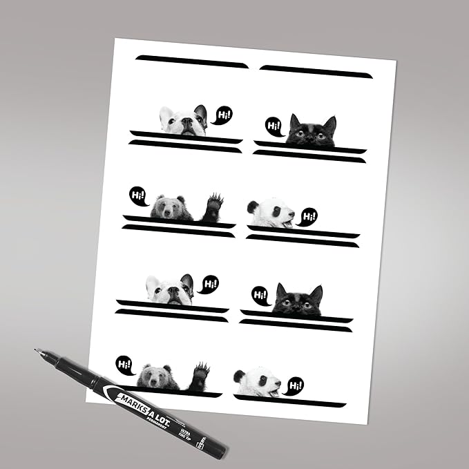 Avery Premium Cute Animal Name Tags, Bulldog, Cat, Panda, Bear, No Lift No Curl, 80 Handwriteable Name Stickers