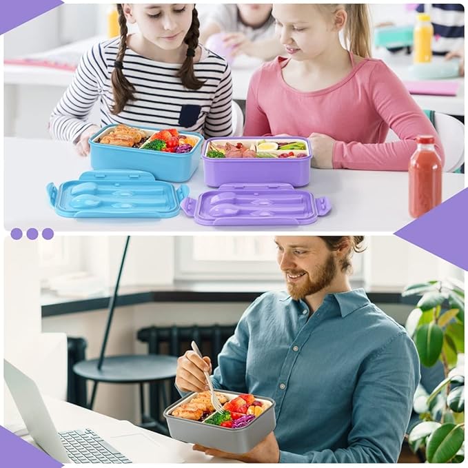 LOVINA Bento Boxes for Adults - 1100 ML Bento Lunch Box Container For Kids With Spoon & Fork - Durable Perfect Size for On-the-Go Meal, BPA-Free and Food-Safe Materials(Blue)