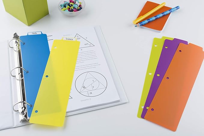 Avery Snap-in Bookmark Plastic Dividers for 3 Ring Binders, 5-Tab Set, Multicolor with White Labels, 1 Set (24908)