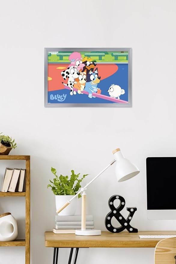Bluey (2018) - Bluey and Friends See Saw Fun Wall Poster, 22.4L" x 14.7W", Silver Framed Version