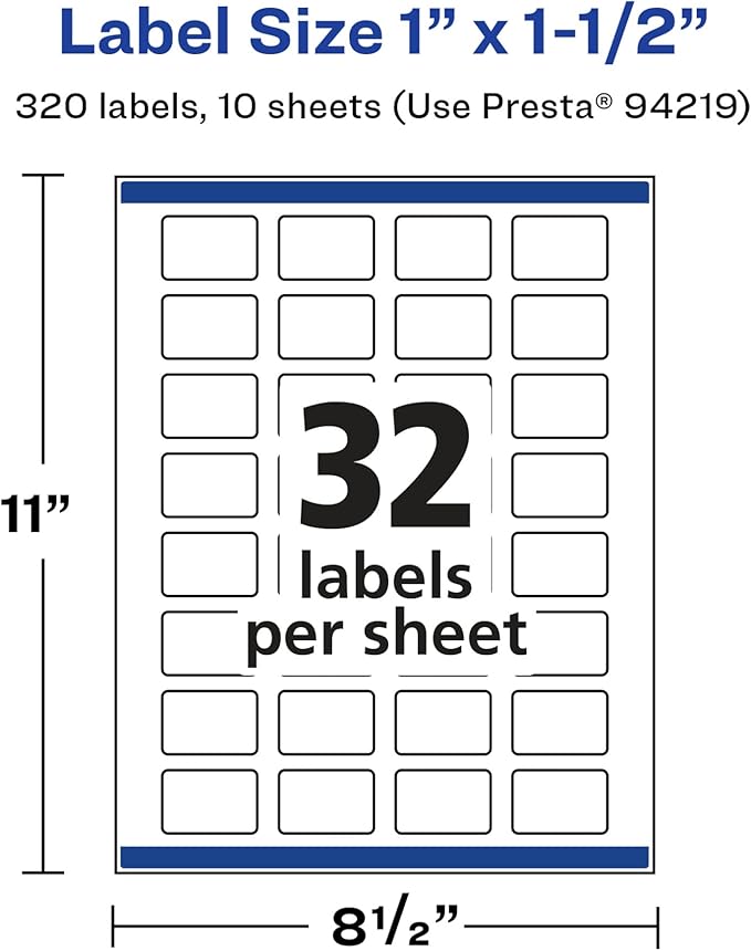 Avery Glossy White Rectangle Labels, Sure Feed Technology, 1" x 1.5", 320 Glossy White Labels, Print-to-The-Edge, Permanent Adhesive, Laser/Inkjet Printable