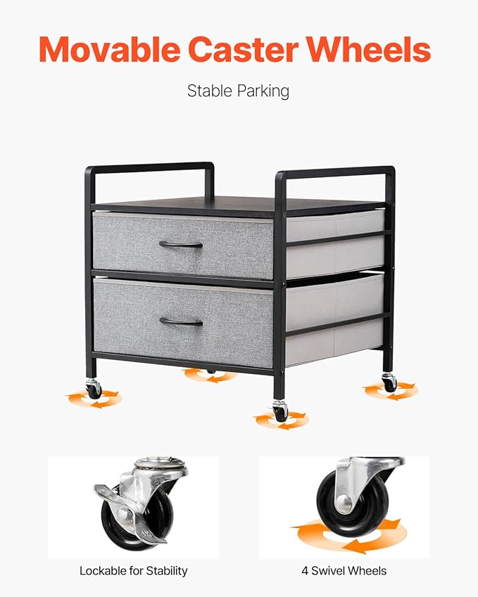 VEVOR Mini Fridge Stand with Storage, 176 lb-Capacity Mini Fridge Table with 2 Drawers & 4 Swivel Wheels, Mobile Mini Fridge Shelf, Gray Mini Fridge Organizer for Dorm, Apartment, Office, Bedroom