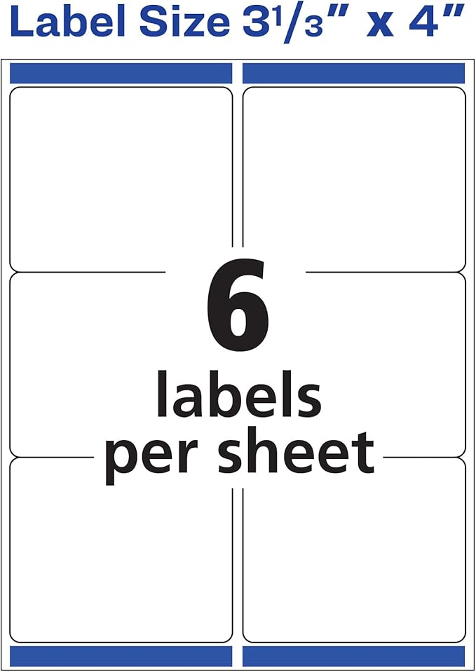 Avery Printable Shipping Labels, Sure Feed Technology, 3-1/3" x 4", White, Laser/Inkjet Printable, 60 Blank Mailing Labels (15264)