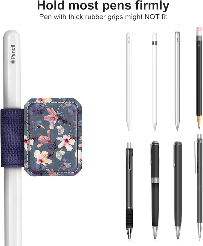 Fintie 4 Pack Pen Loop Holder for Apple Pencil Pro, Apple Pencil (USB-C / 1st / 2nd Generation) and Stylus Pens, Elastic Adhesive Leather Sleeve Attached to Cases, Blooming Hibiscus