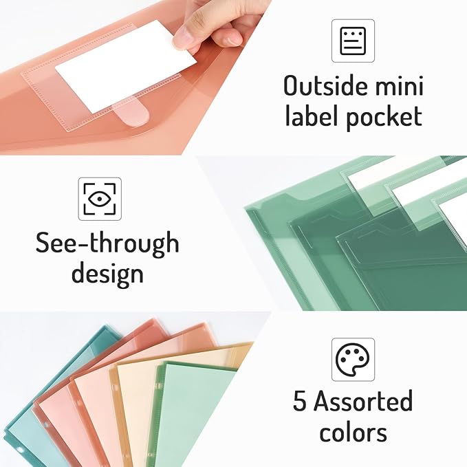 Forvencer Binder Pocket, 24 Pack Super Heavyweight Plastic Folders with Tight Closure, Binder Folders Side Loading, 3 Ring Binder Pocket, Binder Dividers with Pockets, Letter Size, Retro Series