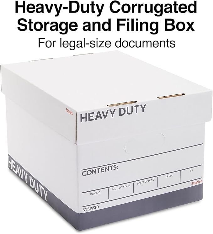 STAPLES Triple Wall Heavy Duty File Box, Lift Off Lid, Letter/Legal, White/Gray, 12/Carton