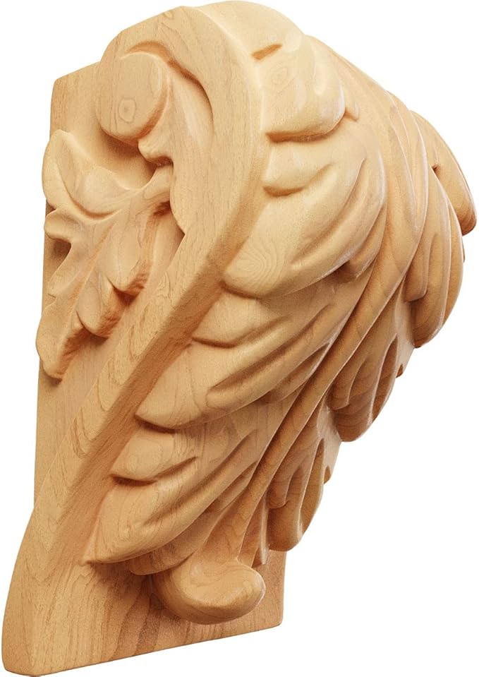 Ekena Millwork CORW03X03X05BARO Medium Acanthus Leaf Block Wood Corbels, 3 1/4"W x 2 3/4"D x 5"H, Red Oak