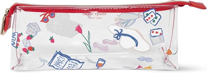 kate spade new york Clear Pen and Pencil Case for Women, Cute Work Stationery, PVC Zip Pouch Includes 2 Pencils, Sharpener, Eraser, and Ruler (Park Picnic)