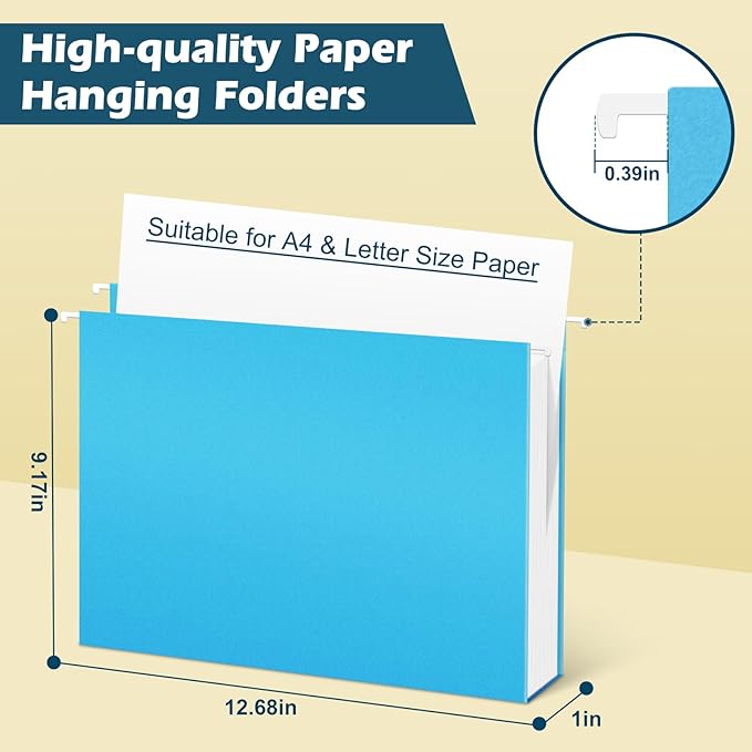 V-Opitos 24 Pack 1 Inch Expansion Hanging File Folders, Letter Size Hanging Folders with 1/5-Cut Adjustable Tab, Extra Capacity Hanging File Folders, Ideal School Classroom, Office Supplies